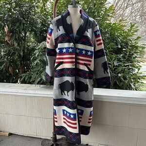 Pendleton Reversible Wool Coat Rare Buffalo Western Blanket Size M Americana
